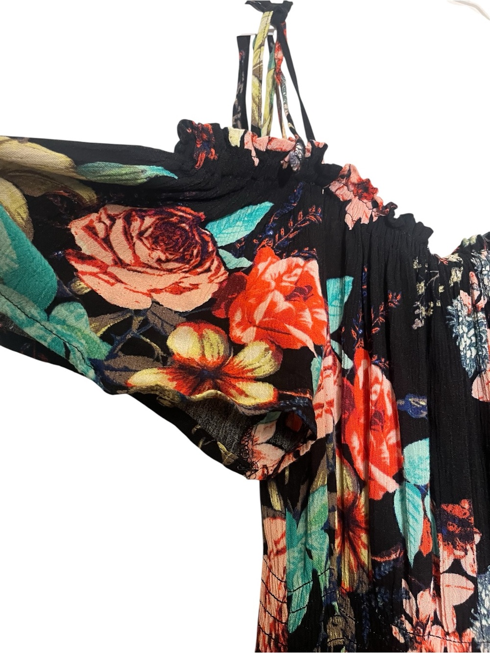 one clothing Black Floral Cold-Shoulder Maxi Dress with Multicolor Blooms - Picture 4 of 5